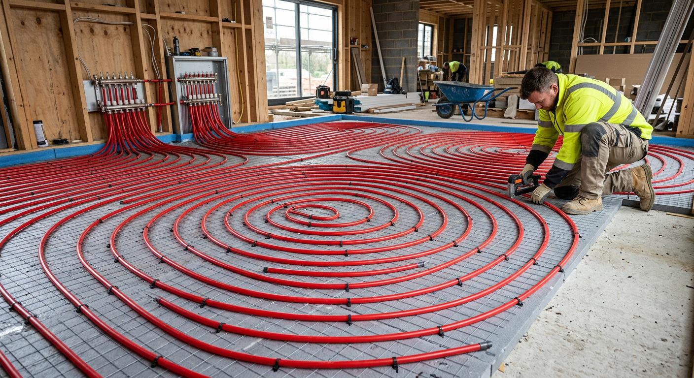 Installation de plancher chauffant hydraulique dans une maison à Plaisir 78