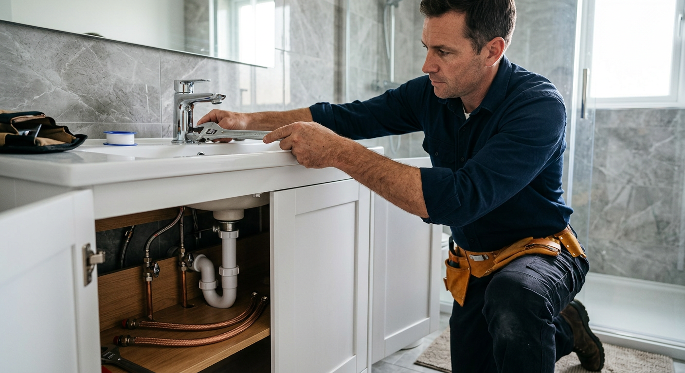 Pose de mitigeur de salle de bain par un plombier à Plaisir